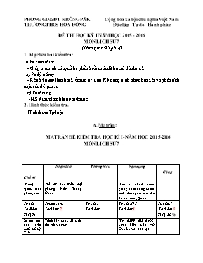 Đề thi học kỳ I năm học 2015 - 2016 môn Lịch sử 7